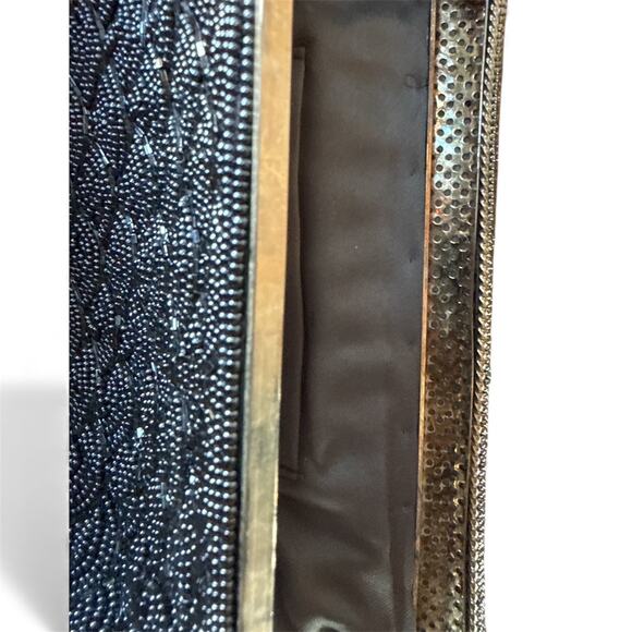 Vintage Jerome’s Black Gray Beaded Clutch Art Deco Evening Bag Formal 20" Chain - Picture 8 of 8